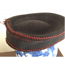 GEORGE BOLLMAN BLACK HAT 1950s fine Doeskin Wool RED Passamenterie Rickrack Trim  eb-04912998